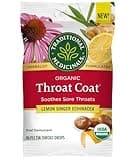 Traditional Medicinals Lozenges, Organic Throat Coat Lemon Ginger Echinacea, Sore Throat Support, 16 Individually Wrapped Lozenges