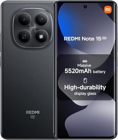 XIAOMI Redmi Note 15 5G Ai (Compatible with Tmobile Mint Tello Global) (256GB + 8GB) 6.77" NFC 120Hz 108MP Triple Cam Unlocked Model 25098RA98G Dual Sim (Black)