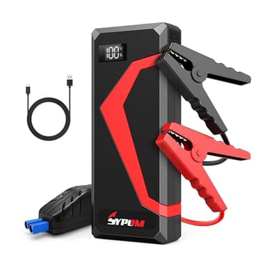 SYPOM Portable Car Jump Starter, 4150A Peak Portable Car Battery Charger, 12V Battery Jump Box for Motorcycle, Truck Up to 12L Diesel, LED Light for Roadside Emergency Kit (Red)