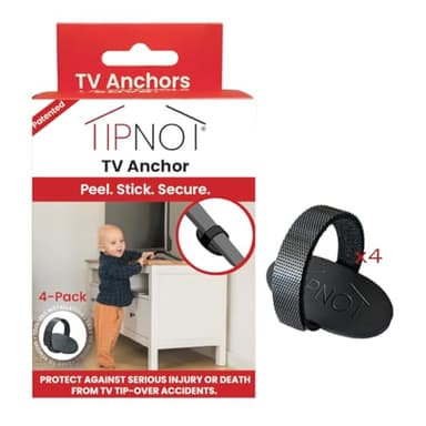 TipNot TV Anchor, No-Drill, Anti-Tip, Adhesive TV Safety Straps - Just Peel & Stick to Childproof and Babyproof Your Home 4-Pack
