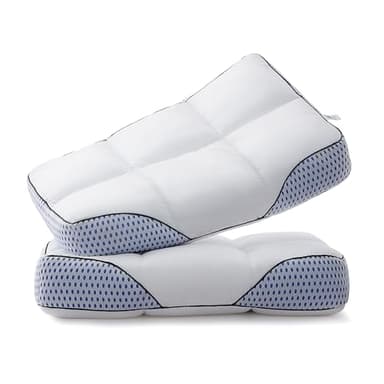 Glaciman Firm Shredded Memory Foam Bed Pillows, Ergonomic Neck and Shoulder Support for Back and Side Sleepers, Machine Washable, Breathable Mesh Gusset, Queen 15 x 25 x 4 Inch, Pack of 2