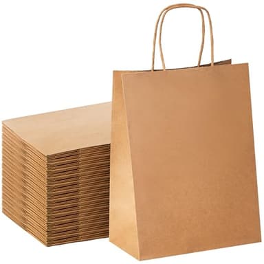 YEEHAW Brown Paper Bags with Handles Bulk 8"x4.5"x10.8" 100Pcs Gift Kraft Bags Medium Size, Brown Craft with Handles, Gifts Bag Bulk for Retail, Party, Shopping, Valentines