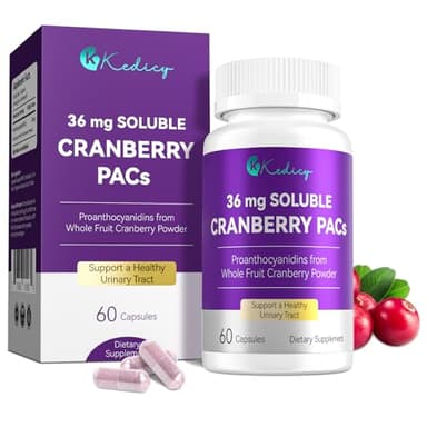 Kedicy Cranberry Pills for Women with 36 mg Soluble PACs, Sourced from New England Whole Fruit Cranberries Powder, Cranberry Pills for UTI Defense & Urinary Tract Health, 60 Caps