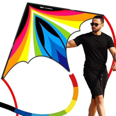 Doinfly Triangular-Shaped Kite - Easy to Control, with an Eye-catching Design, it is Perfect for Outdoor Entertainment and Suitable for Beginners to use. (Charger Delta Kite -Rainbow, 1.4m)