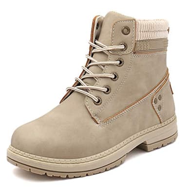 Athlefit Women's Work Waterproof Hiking Combat Boots Lace up Low Heel Booties Ankle Boots Size 8 Khaki