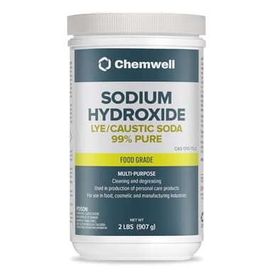 Chemwell Caustic Soda (2 lbs) - Pure Sodium Hydroxide Lye for Soap Making, Cleaning, Drain Opening or Maintenance & Industrial Use