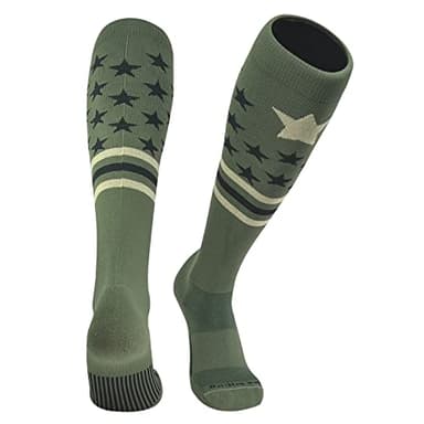 Mk Socks Patriot USA Flag Military Green Knee-High Long Sports Socks (S)