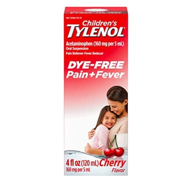 Children's Tylenol Liquid Oral Suspension Pain Reliever & Fever Reducer with Acetaminophen, Aspirin-, Ibuprofen-, High Fructose Corn Syrup- & Dye-Free, Cherry, 4 Fl. Oz