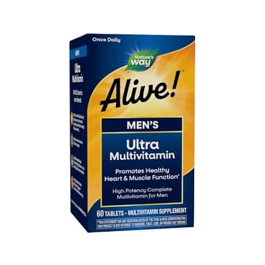 Nature's Way Alive! Men’s Once Daily Ultra Potency Multivitamin Tablets, Complete High Potency Men’s Daily Vitamin Promotes Heart & Muscle Function*, B-Vitamins, Zinc and Antioxidants, 60 Tablets