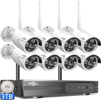 Hiseeu Wireless Pro WiFi Security Camera System, 16CH 4K NVR Kit, Corded Powered 8Pcs 5MP CCTV Home Security Camera System for Indoor/Outdoor, Night Vision, Waterproof, Motion Detection, 3TB HDD