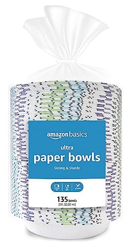 Amazon Basics Ultra Disposable Paper Bowls, 20 Oz, Microwave Safe, Soak Proof, Strong & Sturdy, White, 540 Count (4 Packs of 135)