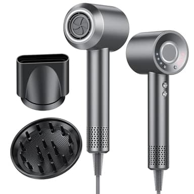 aowoka Hair Dryer, 160000 RPM Professional High Speed Ionic Blow Dryer 500 Million Negative Ions & Heat-Control & Low Noise Hairdryer for Faster Drying, No Heat Damage, Travel with Diffuser（Grey）