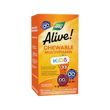 Nature's Way Alive! Children's Daily Chewable Multivitamin Supports Bone, Eye, Immune Health*, Orange and Berry Fruit Flavored, Gluten Free, 120 Tablets