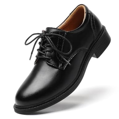 QJN Oxford Shoes for Women Black Formal Shoes Lace up Flats Leather Dress Women's Oxfords Saddle Non-Slip Work Office Platform Ladies Business Casual Dressy Shoe Zapatos Oxford para Mujer Size 6