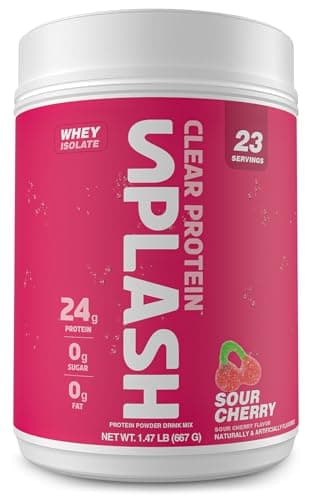 Revolution Nutrition, Splash Clear Protein, Clear Whey Protein Powder, Juice-Type Protein, Candy Flavour, Collagen, 24g Protein, Zero Sugar, Zero Carb, 667g, 23 Servings (Sour Cherry, 1.47 Pound)