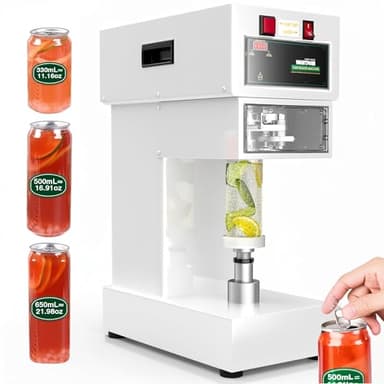 WantJoin Can Sealer Machine - 2 Million Seals Full Automatic Can Sealing Machine Commercial Can Seamer for 55mm Aluminum Caps w/ 330/500/650ML Cup Holder of Height 40-180mm Plastic Aluminum Cans White