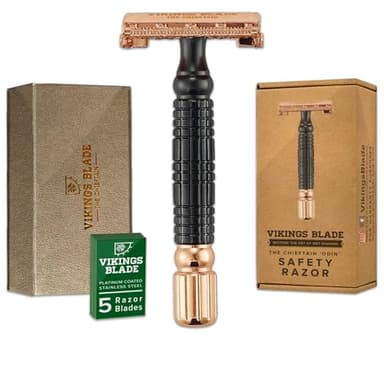 VIKINGS BLADE Double Edge Safety Razor for Men + 5 Swedish Steel Blades + Luxury Case. Smooth, Reusable, Eco-Friendly (Chieftain “Odin”)