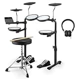 Donner DED-70 Electric Drum Set with 4 Quiet Mesh Drum Pads, 2 Switch Pedal, Portable and Solid Drum Set with Type-C Charging, 68+ Sounds, Throne, Headphones, Sticks, Melodics Lessons