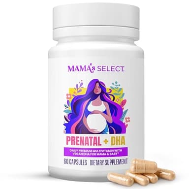 Mama's Select Prenatal Vitamins with Vegan DHA – Fish-Free, No Fish Burps, Allergen-Free, MTHFR Support, Methylated Folate & B Vitamins, Digestive-Friendly, No Biotin