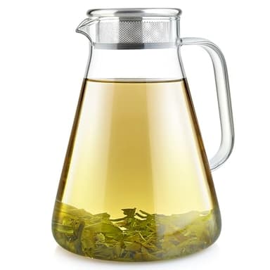 Teabloom One-Touch Tea Maker, 2-in-1 Teapot and Kettle with Stainless Steel Filter Lid for Loose Tea – Stain-free Borosilicate Glass Teapot (56 Oz) – Tea Connoisseur's Choice