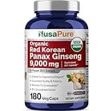 NusaPure Red Korean Panax Ginseng 9,000mg 180 Veggie Caps (USDA Organic, Non-GMO, Extract 20:1)
