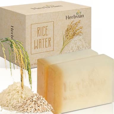 Herbvian 2 Pcs Vietnamese Rice Water Soap Bar for Face Body with Oatmeal Powder, 100% Natural Rice Milk, Gentle Moisturizing Skin Clenaser, Handmade, Soft Long Lasting