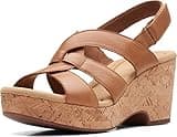 Clarks Womens Giselle Beach Wedge Sandal, Tan Leather, 7.5 Wide US
