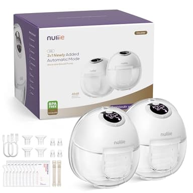 Nuliie Hands-Free Breast Pump, Wearable Breastfeeding Pump 4 Modes 9 Levels with 18/21/24MM Flange, Electric Breast Pump Portable, Replaced Pumping Accessories Included (2 Packs, White)
