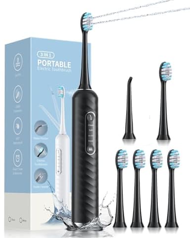 Electric Toothbrush with Water Flosser – 2-in-1 Teeth Cleaning Kit, Electric Toothbrush and flosser Combo,Toothbrush with 3 Cleaning Modes, Portable Water flosser Design for Home & Travel (Black)