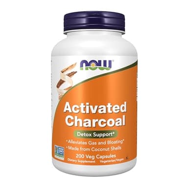 NOW Foods Supplements, Activated Charcoal Made from Coconut Shells, Non-GMO Project Verified, Detox Support*, 200 Veg Capsules