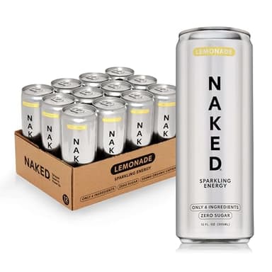 Naked Sparkling Energy Drink - Lemonade, Organic Caffeine, Organic Lemon Juice, Zero Sugar, No Sucralose, Naturally Sweetened, Clean Energy Drinks, Vegan, Gluten-Free, Non-GMO - 12oz Cans (Pack of 12)