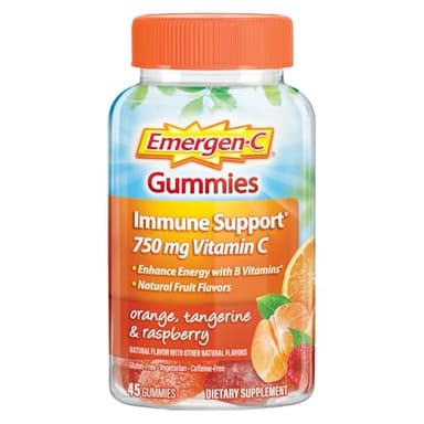 Emergen-C 750mg Vitamin C Gummies for Adults, Immunity Gummies with B Vitamins, Gluten Free, Orange, Tangerine and Raspberry Flavors, Back to School Essentials - 45 Count