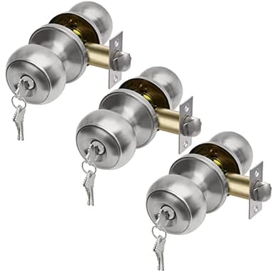 CML Hardware (3 Pack) Keyed Alike Entry Door Knob, Exterior Door Lock with Same Keys in Solid Stainless Steel for Entrance and Front Door, Round Ball Handle