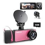 Dash Cam,3 Channel 2.5K Dash Cam Front and Rear Inside,1440P Vital Dash Cam,Dash Camera for Cars,Triple Car Camera Front and Back,Dashcam for Cars Loop Recording,Super Night Vision,Free64GB (Pink)