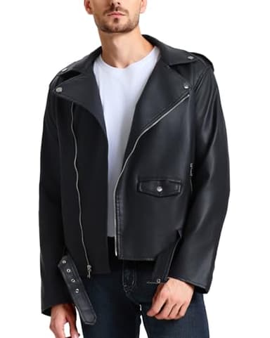 WULFUL Men's Leather Jackets, Faux Bomber Jacket for Men Motorcycle Lapel Asymmetric Zip-Up Slim Fit Biker Coat