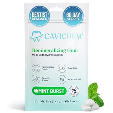 Remineralizing Gum with Nano Hydroxyapatite and Xylitol. Sugar Free, Aspartame Free, Mint Flavor. Dental Gum Designed and Developed by Dentists to Support Oral Health. 60 Count.