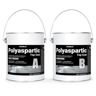 POURLA UltraShield Polyaspartic Top Coat 2 Gallon Kit – 1:1 Mix, Fast-Cure Industrial Clear Gloss, UV-Stable High-Durability Coating for Garage, Basement & Concrete Floors