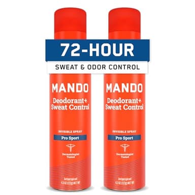 Mando 72 Hour Sweat & Odor Control Spray for Men - Invisible Spray Deodorant - Antiperspirant Deodorant - Men's Sweat Protection - Low Irritation Formula - No Parabens or Benzene - 2pk - Pro Sport