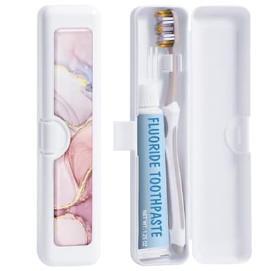 Gerkia Toothbrush Travel Case - Colorful Pattern, Holder and Covers for Toothbrushes, Includes Tongue Scraper Case