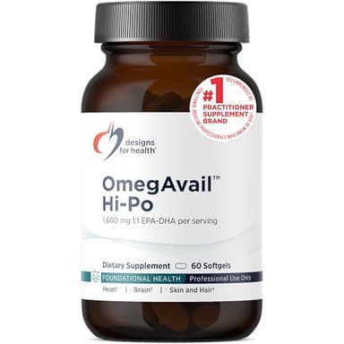 Designs for Health OmegAvail Hi-Po - TG (Triglyceride) Omega-3 Fish Oil Supplement, 1600mg EPA/DHA per Serving with Lemon + Vitamin E to Minimize Fishy Taste (60 Softgels)