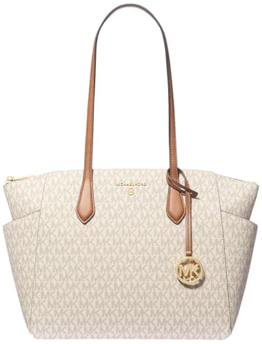 Michael Kors Marilyn Medium Top-Zip Tote Bag, Gold-Tone Hardware/Vanilla/Acorn