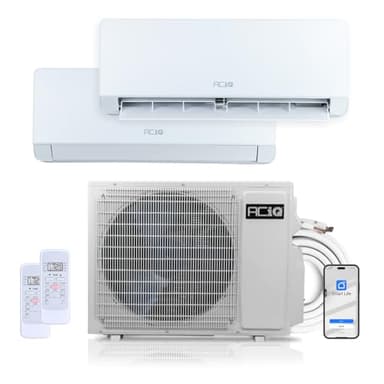 ACiQ 23 SEER2 Essentials 24000 BTU Dual Zone Wall Mount Mini Split AC/Heating System - R32 | 9000 + 24000 BTU 230v Ductless Heat Pump with 30ft Installation Kit