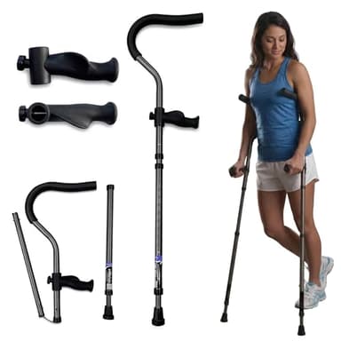 in-Motion Pro Crutches | Foldable Crutches| Crutches for Adults with Ergonomic Handles | Spring Assist Technology | Articulating Tips | Size Short (4'8" - 5'9") | Charcoal Grey