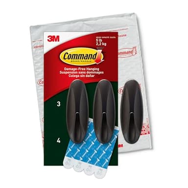 Command Outdoor Large Bronze Hooks, Holds 5 lb, 3 Hooks 4 Strips, Damage-Free, Weather Resistant for Hanging Decor