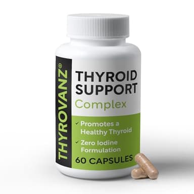 THYROVANZ Thyroid Support Complex (60 Capsules) Thyroid Support for Women & Men, 0% Iodine, Boosts Mood & Energy, Fights Brain Fog & Stress, Includes B Vitamins, Non-GMO, Made in USA - cGMP Certified