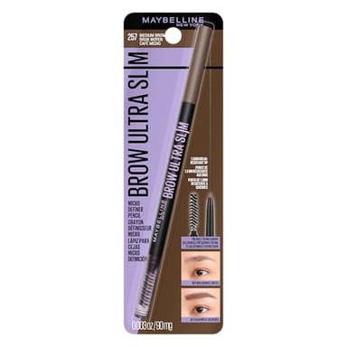 Maybelline Express Brow Ultra Slim Eyebrow Makeup, Brow Pencil with Precision Tip and Spoolie for Defined Eyebrows, Medium Brown, 1 Count (Packaging May Vary)