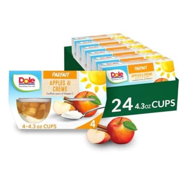 Dole Fruit Bowls Low Fat Apples & Creme Parfait Snacks, 4oz 24 Total Cups, Gluten & Dairy Free, Bulk Lunch Snacks for Kids & Adults