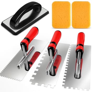 AuntyFey 6Pcs Tile Tools Set, Tile Trowel Concrete Tool, Notched Trowel, Grout Trowel, Grout Float Sponge for Tiling Installation Grouting, Tile Mortar Trowel