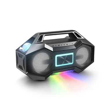 Ion Party Rocker Go Portable Bluetooth Boombox Speaker with Party Lights, Battery, 3.5" Speakers, FM Radio, USB Charge Port, App, Water-Resistant, 60W