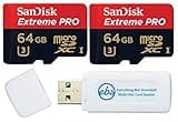 SanDisk 64GB Extreme Pro Micro SD Memory Card (2) Works with GoPro Action Camera Hero 12 Black (SDSQXCU-064G-GN6MA) U3 V30 Bundle with (1) Everything But Stromboli MicroSDXC & SD Card Reader